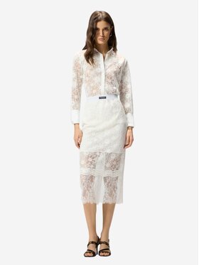 PINKO PINKO Spódnica midi HARMONIE GONNA PIZZO REBRODE Biały Slim Fit