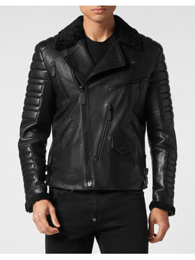 PHILIPP PLEIN PHILIPP PLEIN Kožená bunda 2471 Čierna Slim Fit