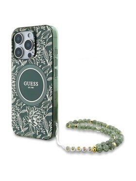 Guess Guess Etui na telefon IML Flowers Allover Electro With Pearl Strap Zielony
