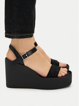 Calvin Klein Calvin Klein Sandały Wedge 70 Sndl Webbing Lth HW0HW02882 Czarny