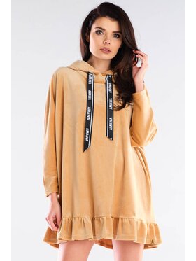 Awama Awama Sukienka dzianinowa A419 Beżowy Basic Fit