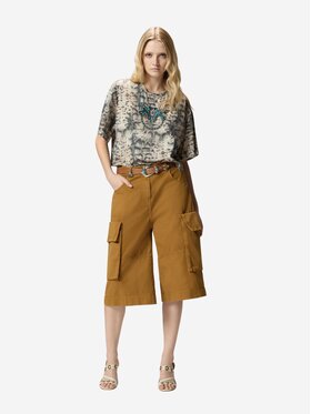 PINKO PINKO T-Shirt T-shirt cropped con stampa snake e Love Birds Beżowy Regular Fit