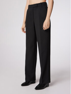 Simple Simple Kalhoty z materiálu SPD504-01 Černá Relaxed Fit