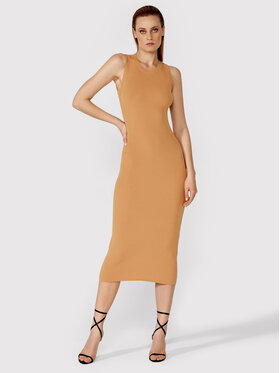 Simple Simple Ljetna haljina SUD012 Smeđa Slim Fit
