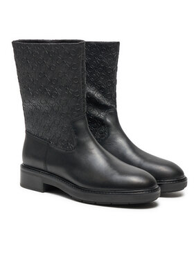 Calvin Klein Škornji Flat Ankle Boot Mono Mix HW0HW02195 Črna