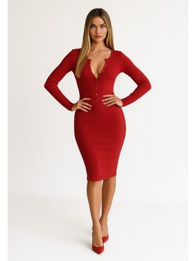 Nudyess Nudyess Sukienka dzianinowa Isla mimi z prążka Czerwony Fitted Fit