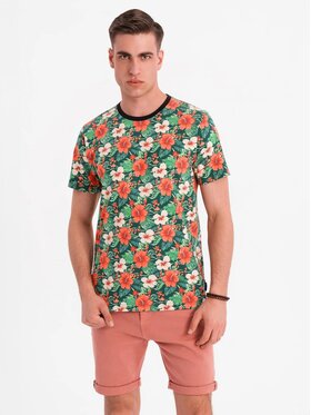 Ombre Ombre T-Shirt OM-TSFP-0249 Zielony Regular Fit