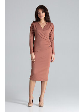 Lenitif Lenitif Sukienka K477 Brązowy Slim Fit