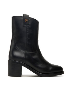 Tommy Hilfiger Tommy Hilfiger Īsie zābaki Riding Lthr Mid Boot Block Heel FW0FW08776 Melns