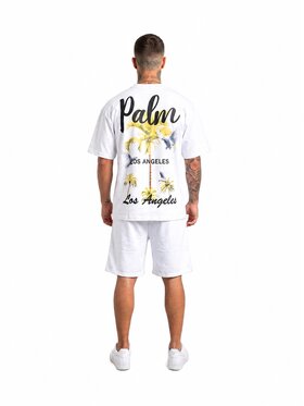 MyStars MyStars Szorty sportowe Komplet t-shirt i spodenki palmy 132486 Biały Regular Fit