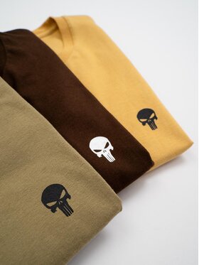 Marvel Marvel Komplet 3 t-shirtów Zestaw 3 Koszulek Męskich Brązowa / Beżowa / Khaki Marvel Comics Punisher Mini Logo L Brązowy Regular Fit