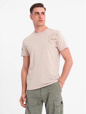 Ombre Ombre T-Shirt OM-TSWT-0202 Beżowy Regular Fit