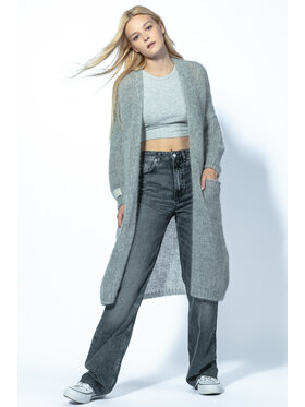Fobya Fobya Kardigan DELIKATNY DŁUGI KARDIGAN Z WEŁNY ALPAKI F1734 Szary Loose Fit