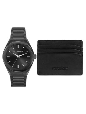 Trussardi Trussardi Σετ Ρολόι και Θήκη Επαγγελματικών Καρτών R2453156007 Μαύρο