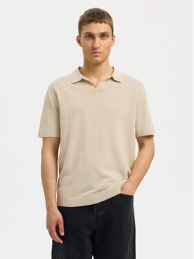 Selected Homme Selected Homme Тениска с яка и копчета Mattis 16096197 Бежов Regular Fit