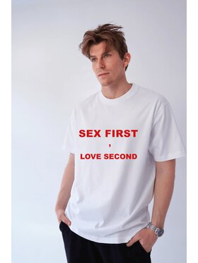 Chiara Wear Chiara Wear T-Shirt T-shirt bawełna z recyklingu oversize SEX FIRST męski Biały Oversize