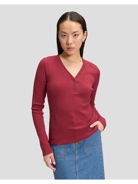 Lee Lee T-Shirt LS WAFFLE HENLEY Czerwony Slim Fit