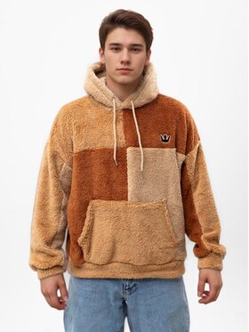 Jigga Wear Jigga Wear Bluza Bluza Sherpa Z Kapturem Męska Brązowa / Beżowa Teddy Simple Crown L Brązowy Loose Fit