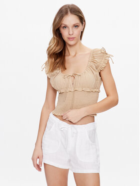 BDG Urban Outfitters BDG Urban Outfitters Top BDG NOVA ROUCHED BLOUSE 76505569 Ekrüüvärv Slim Fit