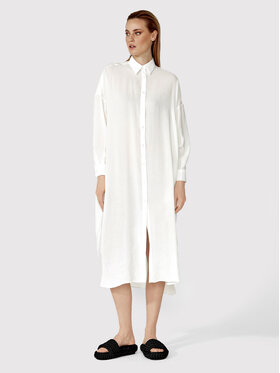 Simple Simple Košilové šaty SUD017 Bílá Relaxed Fit