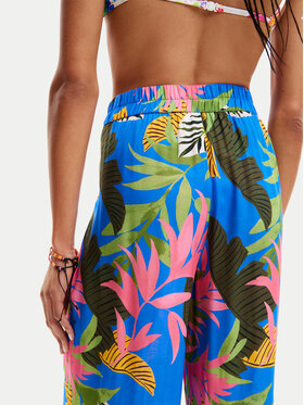 Desigual Hlače Iz Tkanine Tropical Party 24SWMW21 Modra Loose Fit