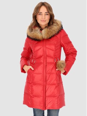 Perso Perso Kurtka puchowa z naturalnym futrem Czerwony Slim Fit