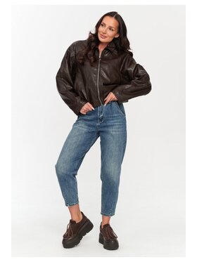 Makadamia Makadamia Kurtka skórzana C76 Brązowy Loose Fit