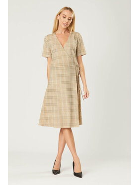 QUIOSQUE QUIOSQUE Sukienka codzienna COOL CHECK DRESS Beżowy Regular Fit