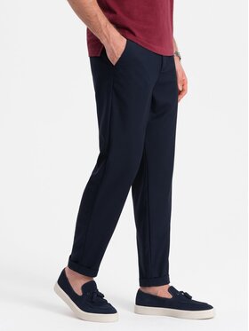 Ombre Ombre Kalhoty z materiálu OM-PACP-0157 Tmavomodrá Chino Fit