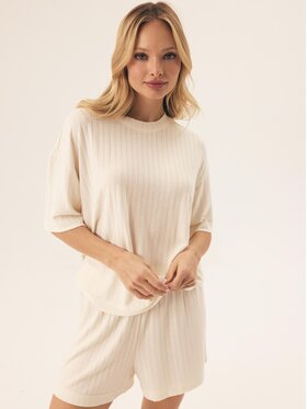 Esotiq Esotiq Komplet t-shirt i spodenki 42691 Biały Loose Fit