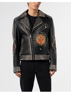 PHILIPP PLEIN PHILIPP PLEIN Kurtka skórzana 29008 Czarny Slim Fit
