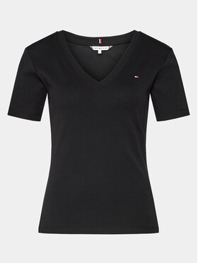 Tommy Hilfiger Tommy Hilfiger Tričko New Slim Cody V-Neck Ss WW0WW40584 Čierna Slim Fit