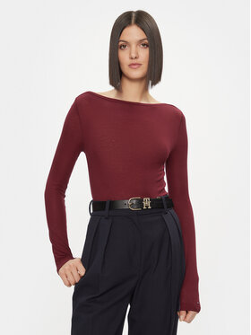 Tommy Hilfiger Tommy Hilfiger Blúz Slim Soft Tencel Boat-Nk Top Ls WW0WW39788 Bordó Slim Fit