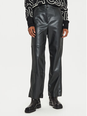 Max Mara Leisure Max Mara Leisure Spodnie z imitacji skóry Struzzo 2426786098 Czarny Straight Fit