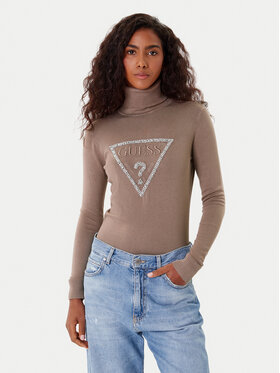 Guess Guess Bluză cu gât W5BR39 Z2NQ2 Maro Regular Fit