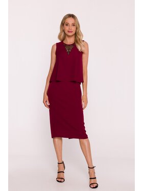 Stylove Stylove Sukienka elegancka s422 Bordowy A-Line Fit