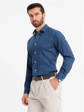 Ombre Ombre Koszula jeansowa OM-SHDS-0180 Niebieski Regular Fit