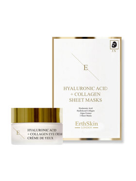 Erthskin London Erthskin London Maska Kwas Hialuronowy i Kolagen - 3 arkusze + Kwas Hialuronowy + Krem pod Oczy Kolagen Pro Age 30ml Maska do twarzy