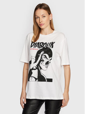Pinko Pinko T-Shirt DIABOLIK Fabiola 1L1099 Y5SN Biały Regular Fit
