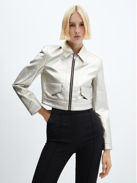 Mango Mango Bőrkabát Silver 57089087 Ezüst Regular Fit