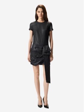 PINKO PINKO Φόρεμα κοκτέιλ Abito corto gessato con drappeggio Μαύρο Slim Fit
