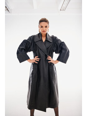 Mimika Mimika Płaszcz przejściowy Veridis Quo płaszcz oversize z regulacją w talii Czarny Oversize