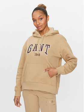 Gant Gant Bluză Rel Logo Hoodie 4200726 Kaki Relaxed Fit