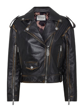 PHILIPP PLEIN PHILIPP PLEIN Kurtka skórzana 19351 Czarny Regular Fit