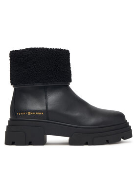 Tommy Hilfiger Tommy Hilfiger Polokozačky Shearling Fold Chunky Ankle Boot FW0FW09677 Černá