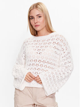 Gina Tricot Gina Tricot Пуловер Knitted openwork sweater 19466 Бял Regular Fit