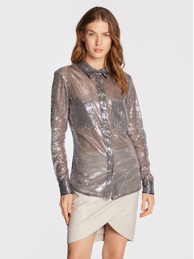 Guess Guess Marškiniai Maya W2BH69 KBDV0 Sidabrinė Slim Fit