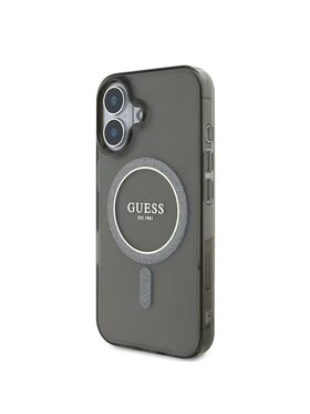 Guess Guess Etui na telefon IML Glitter Circle MagSafe Czarny