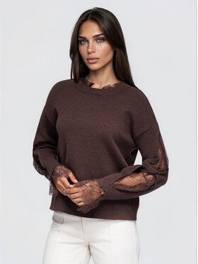 Ombre Ombre Sweter OW-SW-E0065 Brązowy Relaxed Fit