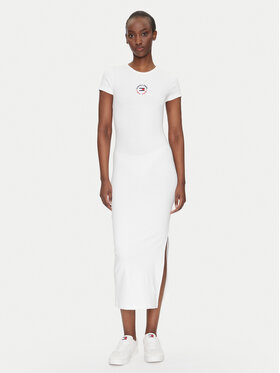 Tommy Jeans Tommy Jeans Rochie de zi DW0DW20384 Alb Slim Fit
